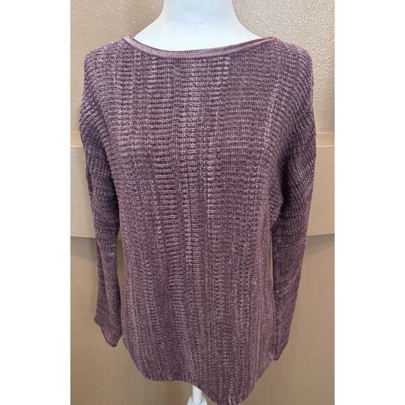 J Jill Jackets & Blazers - J Jill Long Sleeve Cotton Blend Sweater Plum Pullover Cable Knit Design Size SP